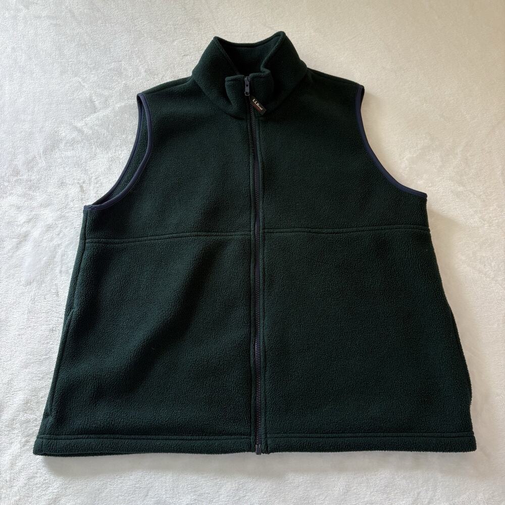 LL Bean Sweater Vest Womens Large Green Polartec Fleece Casual Hiking Outdoor